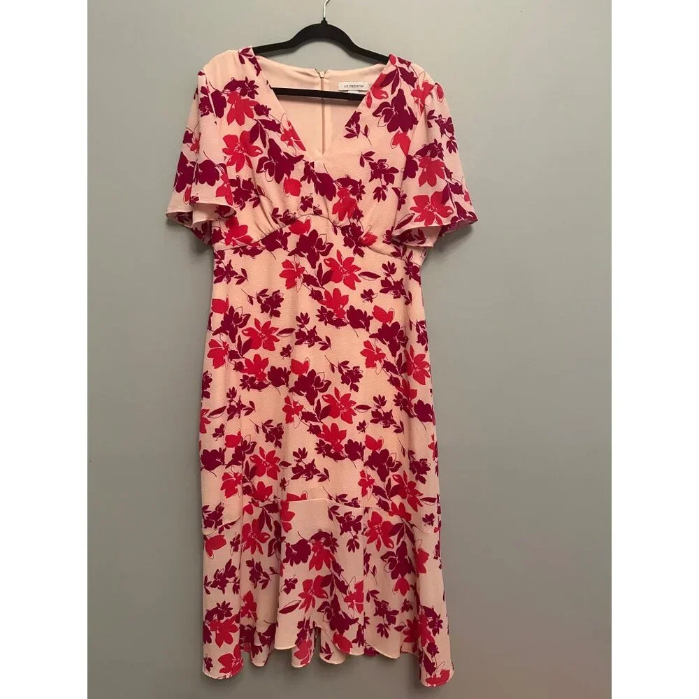 Liz Clairbone Floral Midi Trumpet Dress Pink Size 14 - Picture 1 of 6